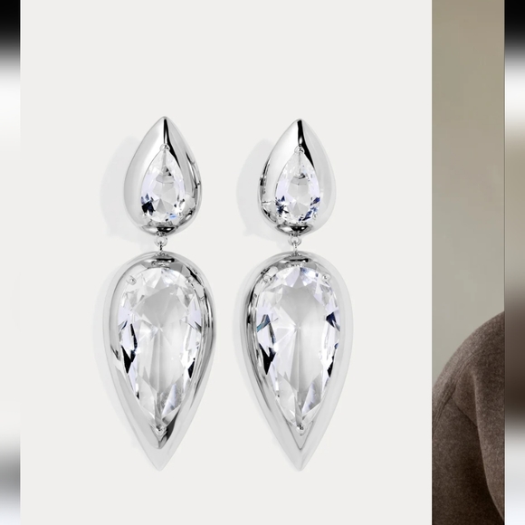 Lily Claspe Large Imara Quarts 14k Rhodium Plated Tear Drops Earings New - Picture 2 of 4